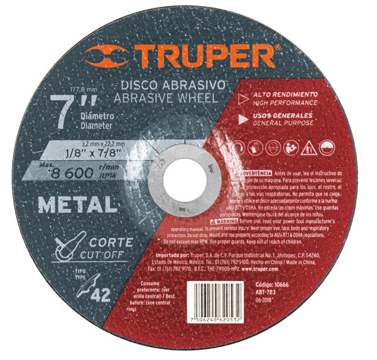 Imagen de DISCO PARA CORTE DE METAL TIPO 27 DIAMETRO 7