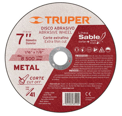 Imagen de DISCO TIPO 1 PARA CORTE FINO DE METAL LINEA SABLE 7 1.5 MM