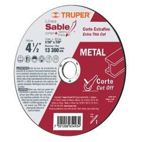 Imagen de DISCO TIPO 1 PARA CORTE FINO DE METAL LINEA SABLE 4-1/2 1.